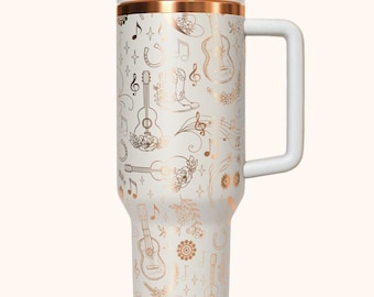 Country Music Tumbler Laser Engraved 40 oz Insulated Tumbler with Handle Lid and Straw Custom Gift