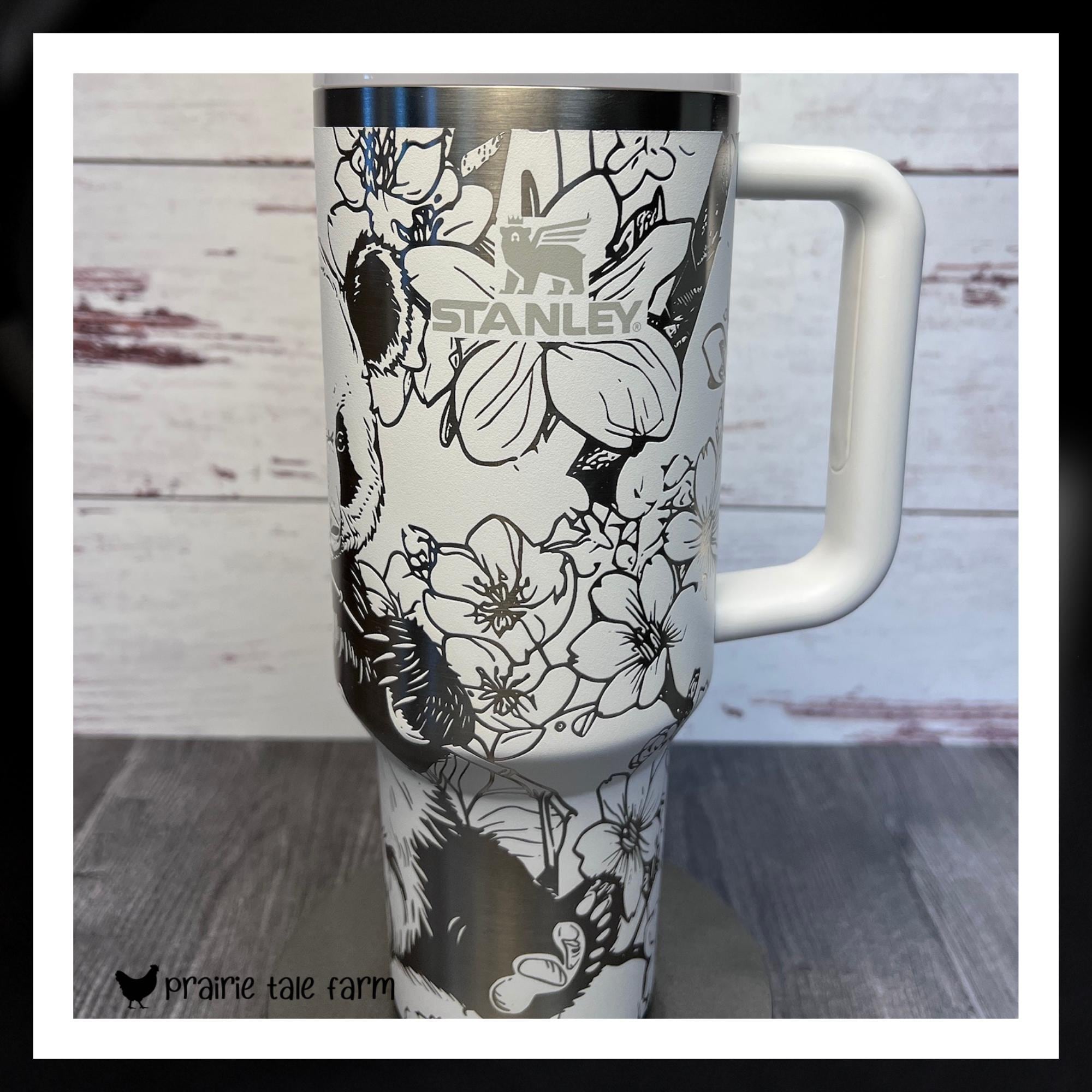 Panda and Cherry Blossoms Laser Engraved 40 oz Insulated Tumbler with Handle Lid Straw Gift for Panda Lover