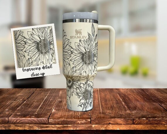 Sunflower Stanley Quencher 40oz, Stanley Mug, Engraved Tumbler, Engraved  Stanley, Floral Stanley, Full Wrap Stanley, Travel Mug With Handle 