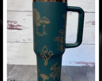 Mushrooms 40 oz Tumbler with Handle Lid Straw Laser Engraved Tumbler   Insulated Cup