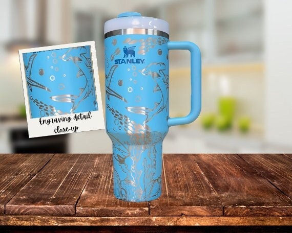 Sharks 40oz Tumbler With Handle, Lid, Straw, Laser Engraved