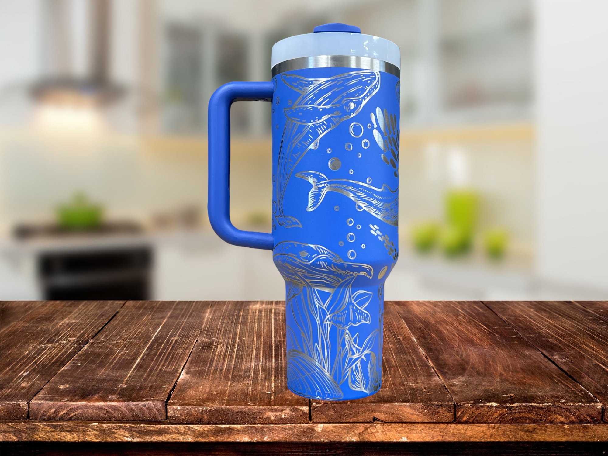 Whale Design, 40oz Tumbler With Handle, Lid, Straw, Laser Engraved Tumbler,  Stanley Quencher, Non Brand, Personalized, Stanley Tumbler 