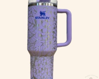 Hydrangeas Seamless Laser Engraved 40 oz Insulated Tumbler with Handle Lid and Straw  Insulated Cup