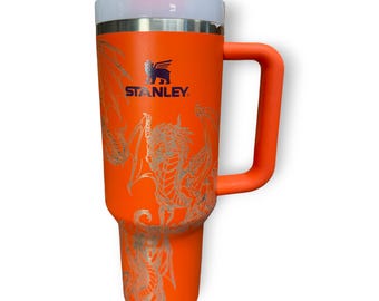 Fantasy Dragons Laser Engraved Stanley Quencher 40oz, Fantasy Dragon Cup, DnD Gift, Dragon Lover Tumbler, Gamer Gift, Engraved Travel Mug