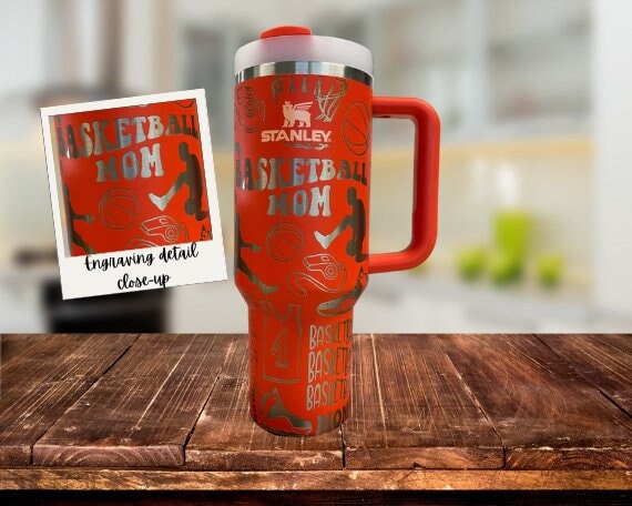 Basketball Mom 40oz Tumbler With Handle, Lid, Straw, Laser Engraved Tumbler,  Stanley Quencher, Non Brand, Personalized, Stanley Tumbler 