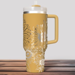 Sunflowers 40 oz Tumbler with Handle, Lid, Straw, Laser Engraved Tumbler, Double Wall Insulated Cup