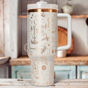 Country Music Tumbler Laser Engraved 40 oz Insulated Tumbler with Handle Lid and Straw Custom Gift