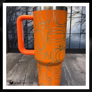 Pumpkin Seamless Laser Engraved 40 oz Insulated Tumbler with Handle Lid and Straw Insulated Cup