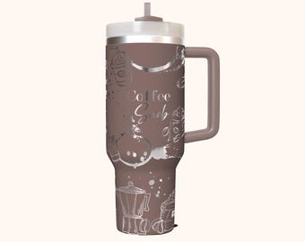Coffee Lover Laser Engraved 40 oz Insulated Tumbler with Handle Lid and Straw Double Wall Insulated Cup