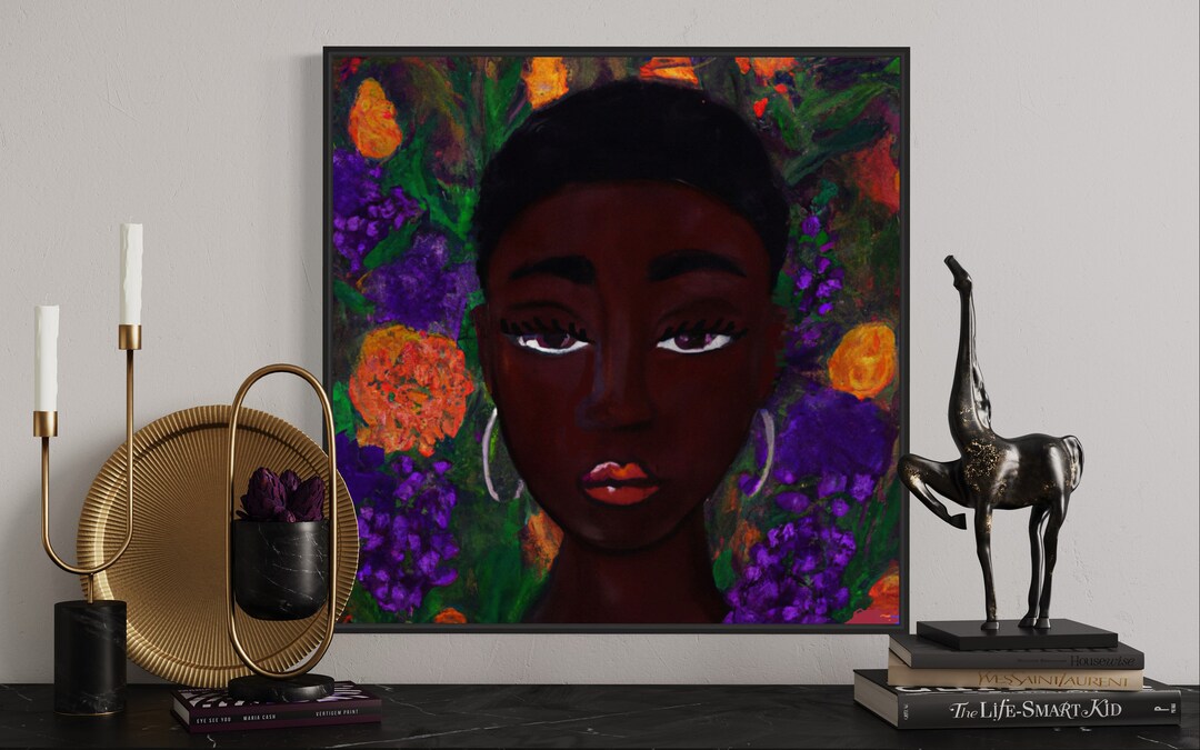 Ion Artlife, Wall Art, Blooming, Square Frame, Black Art, African