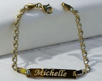8K Gold Personalized Baby Bracelet: Custom ID Christening Gift