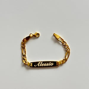 14K Gold Baby Bracelet, Engraved Child ID Bracelet, Gift for 1 Year Old, Baby Girl Gift, Newborn Gift, Stamped Bracelet, New Mom