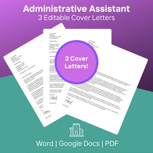 Paquete de cartas de presentación de asistente administrativo (nivel inicial): incluye 3 plantillas escritas por expertos, listas para usar y que se pueden modificar fácilmente según sus habilidades