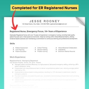 Ejemplo de currículum vitae y paquete de cartas de presentación de enfermeras registradas en la sala de emergencias: Google Doc, Microsoft Word, plantilla de currículum precargada, compatible con ATS
