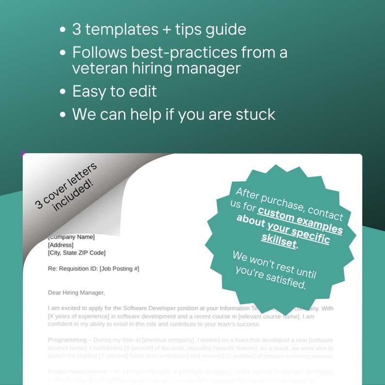 Software Developer (Entry Level) Cover Letter Pack - Includes 3 Expertly Crafted Ready To Use Templates image 2
