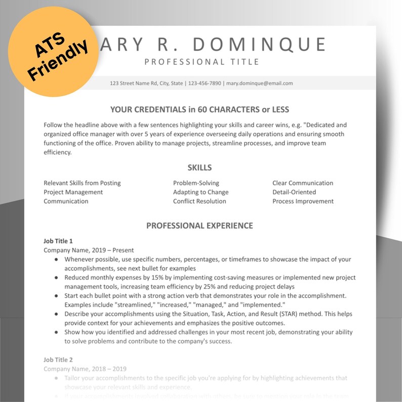 Ats Header Sample Resume Template for Any Professional, Including Cover Letter, Pre ...