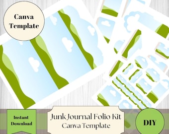 Kit de plantillas para diario basura, folio, plantilla de Canva para folio de diario basura, plantillas para principiantes, marcos para Canva