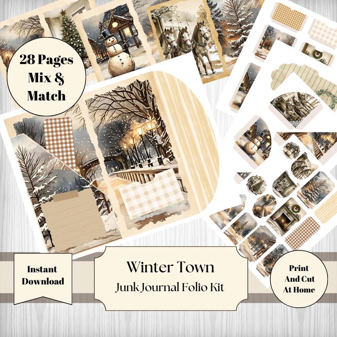Winter Town Junk Journal Folio Kit 28 Pages Junk Journal Printable ...
