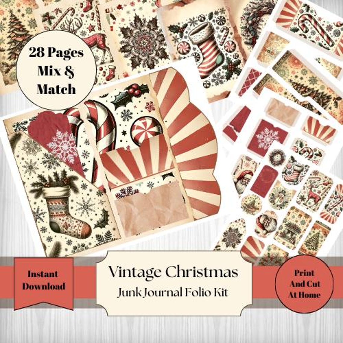 Vintage Christmas Junk Journal Folio Kit 28 Pages Junk Journal ...