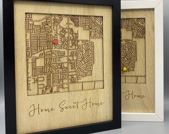 Custom Laser Cut Layers Map-Personalized Gift Map-Housewarming Gift Idea-Any City Map-Laser Engraved Map-Wall Art Framed-First Home Map