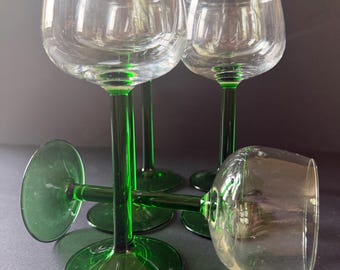 Vintage green stemmed wine glasses… set of 6