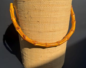 Mid century raffia ice bucket… faux bamboo handle.. Palm Beach Chic