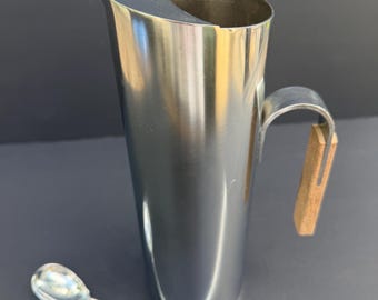 Mid century stainless steel … teak handle cocktail pitcher and bar spoon