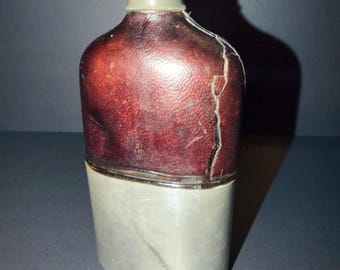 Antique leather and pewter flask