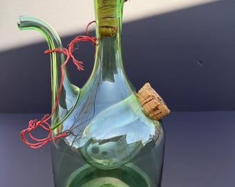 Italian green glass decanter with ice chamber