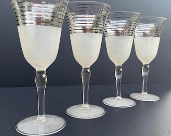 Art Deco frosted silver stripe cocktail glasses… set of 4