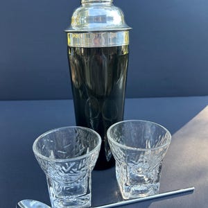 Vintage Smokey Glass Cocktail Shaker Set, Libbey St Regis Glasses