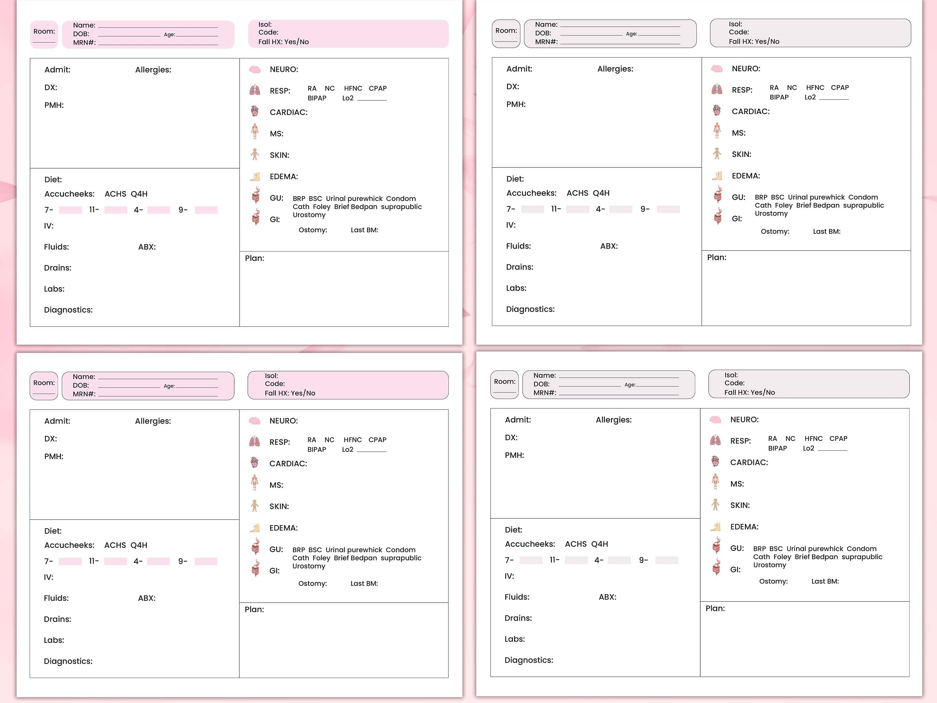 Printable 4 Patient Med Surg Nurse Shift Report (Download Now) - Etsy