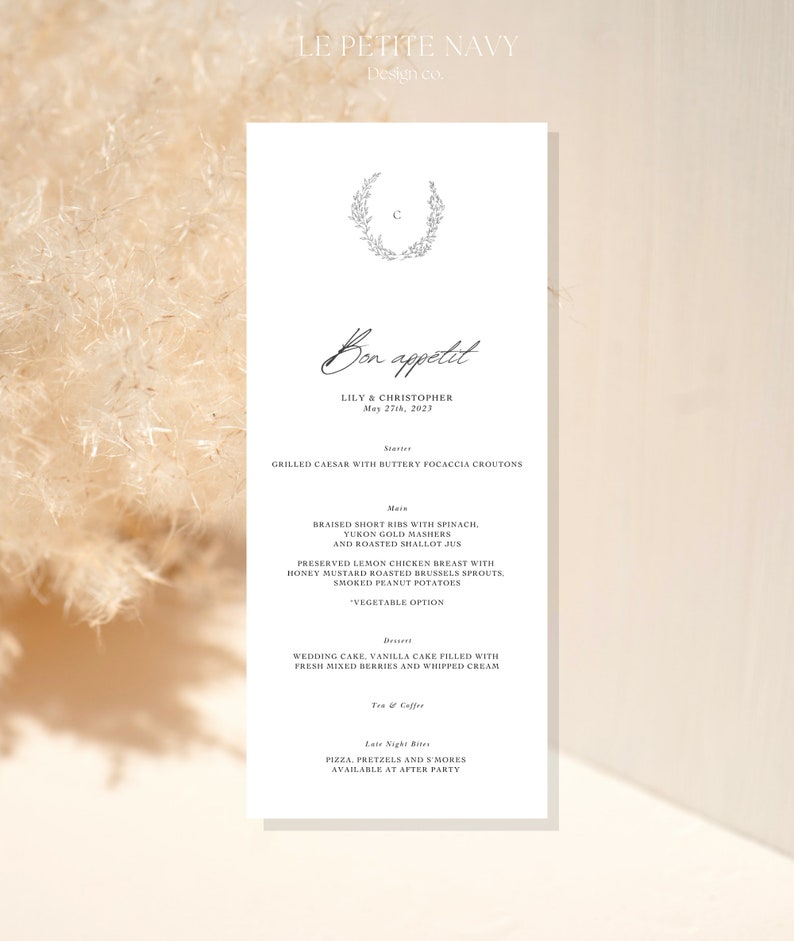Customizable Wedding Dinner Menu Canva Template. Classic Etsy