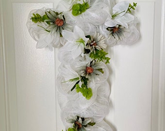 corona de malla deco cruz de pascua