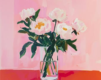 Pink Peonies Art Print | Modern Floral Wall Art (Digital Download)