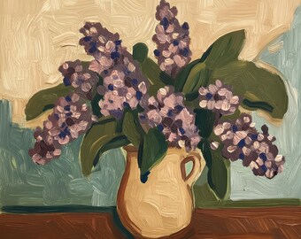 Vintage Lilac Still Life Digital Art Print | Antique Style Floral Wall Art | Moody Botanical Painting | Instant Download | Printable Art