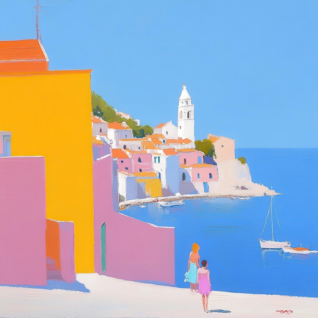 Mediterranean Coastal Village | Seaside Art Print | Italy Wall Art ...