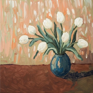 Elegant White Tulips Digital Art Print | Impressionist Wall Art for Home Decor | Tulip Art | Instant Download | Printable Art | Digital Art