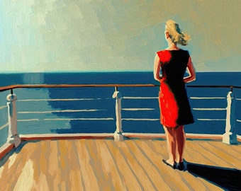 Woman at Sea Oil Painting: Vintage Coastal Artwork (Digital Art)