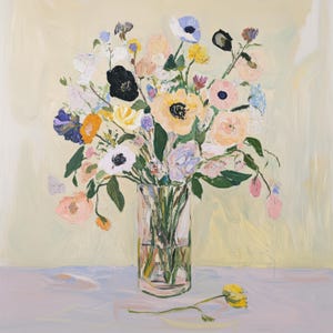 Wildflower Bouquet Digital Art Print | Painterly Floral Print | Neutral Botanical Wall Art | Instant Download | Printable Art | Digital Art