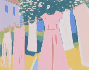 Pastel Clothesline Print: Vintage Summer Laundry Art (Digital Download)