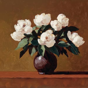White Peonies Art | Vintage Floral Wall Art | Classic Still Life Painting | Peony Art | Instant Download | Printable Art | Digital Art