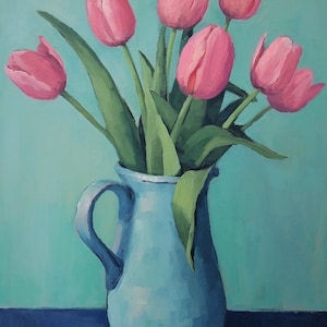 Pink Tulips Painting | Abstract Floral Art Print | Pink Tulips Wall Art | Tulips Art Print | Barbie Pink | Instant Download | Printable Art