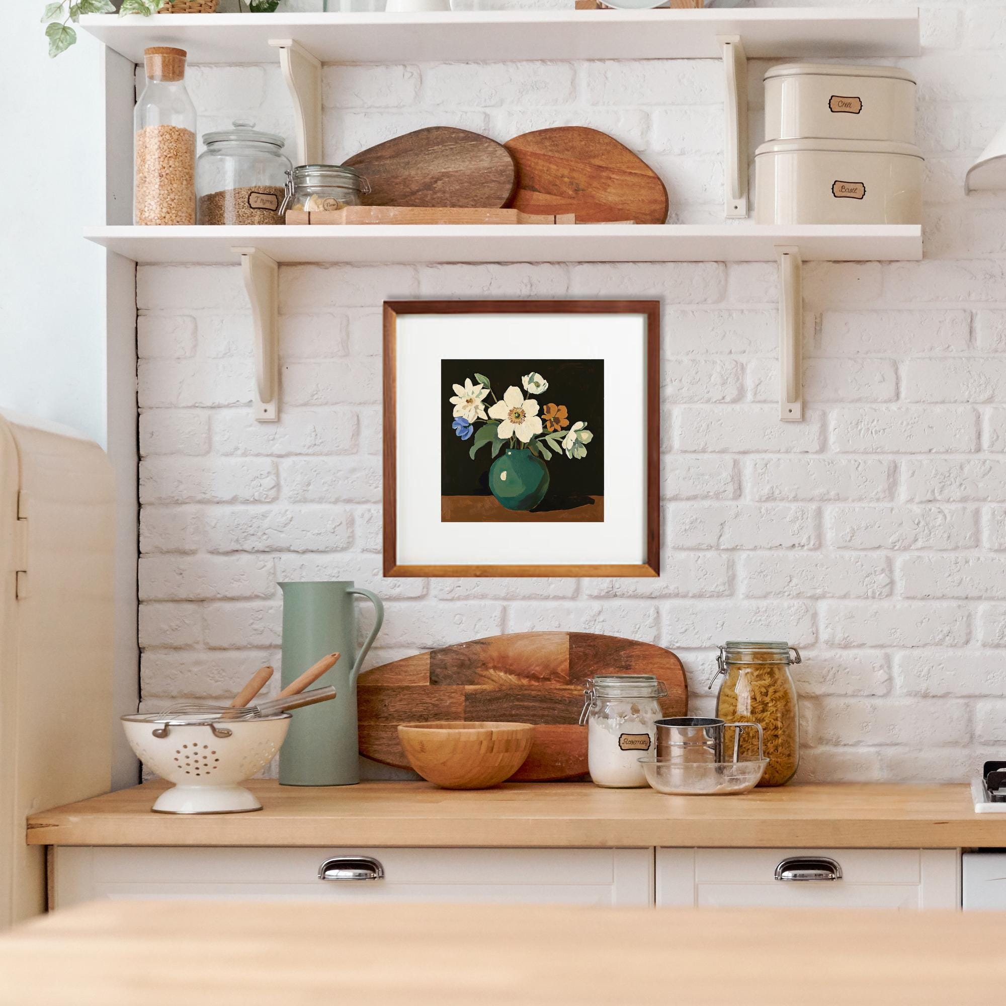 Vintage Floral Vase Art Print: Moody Botanical Still Life (digital ...