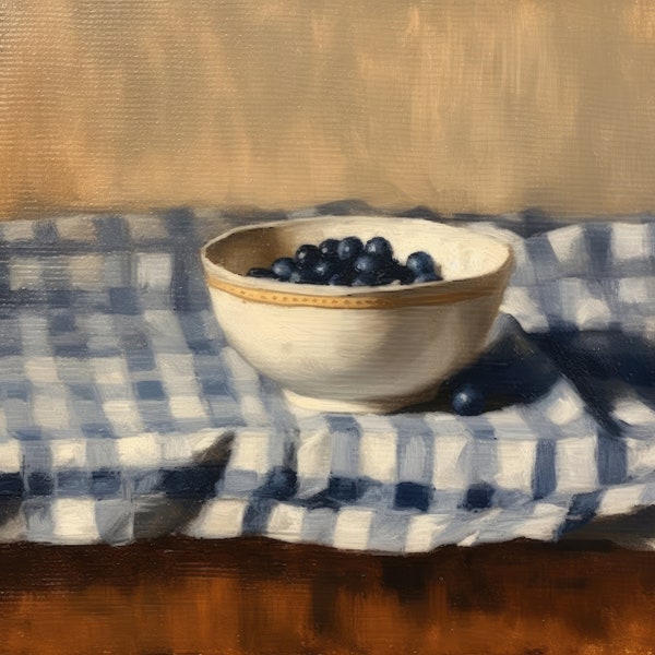 Blueberries in a Vintage Bowl | Antique Art Print | Vintage Painting | Cottagecore Artwork | Instant Download | Printable Affordable Art