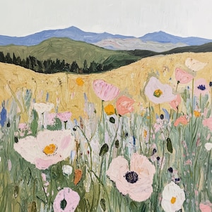 ワイルドフラワー・メドウ印象派アートプリント：パステル画の風景画（デジタルダウンロード）
