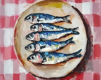 Kolorowe sardynki – wydruk artystyczny: wystrój kuchni śródziemnomorskiej (sztuka cyfrowa)