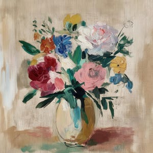 Vintage Style Floral Vase Digital Art Print | Colorful Impressionist Flower Painting | Digital Download | Instant Download | Printable Art