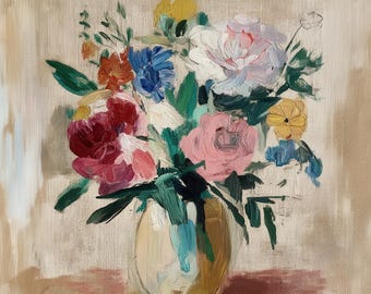 Impression d'art vintage vase floral : nature morte impressionniste (téléchargement numérique)