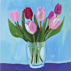 Purple Tulip Bouquet Print | Modern Floral Wall Art | Purple Tulip Painting | Instant Download | Printable Art | Digital Art